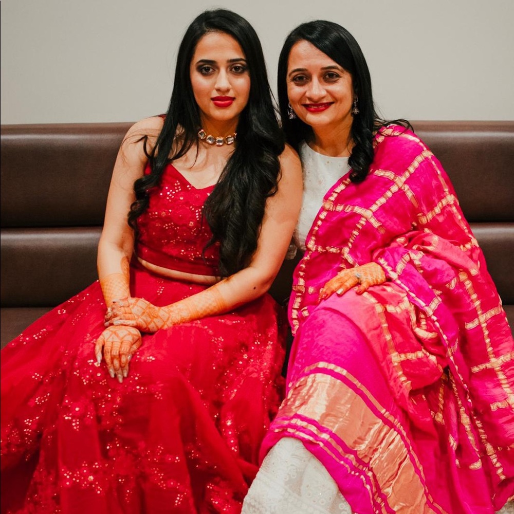 Red hand work crop top lehenga - Picture 1 of 4